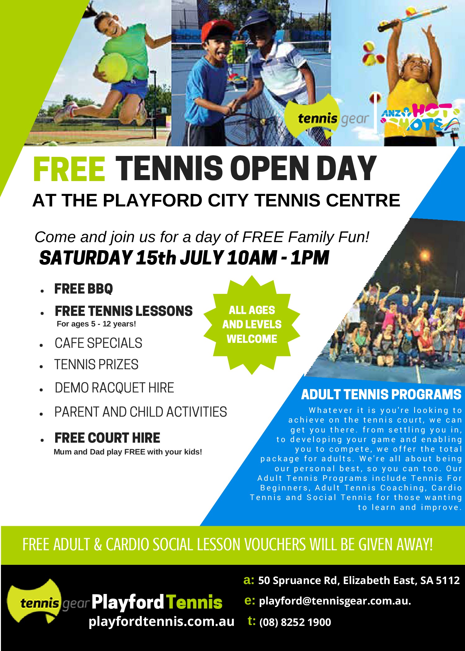 Playford City Tennis Centre Free Tennis Day – Saturday 15 July